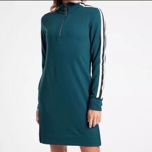 NWOT Athleta sporty sweatshirt dress size small teal with black & white stripes